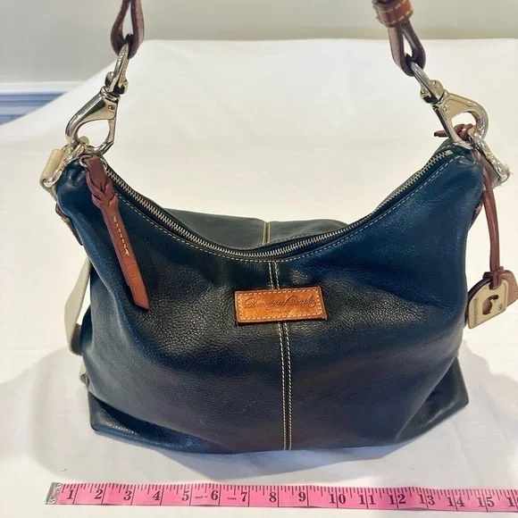 Dooney and Bourke bk purse, brass and silver hardware, yellow stitching, - Picture 7 of 16